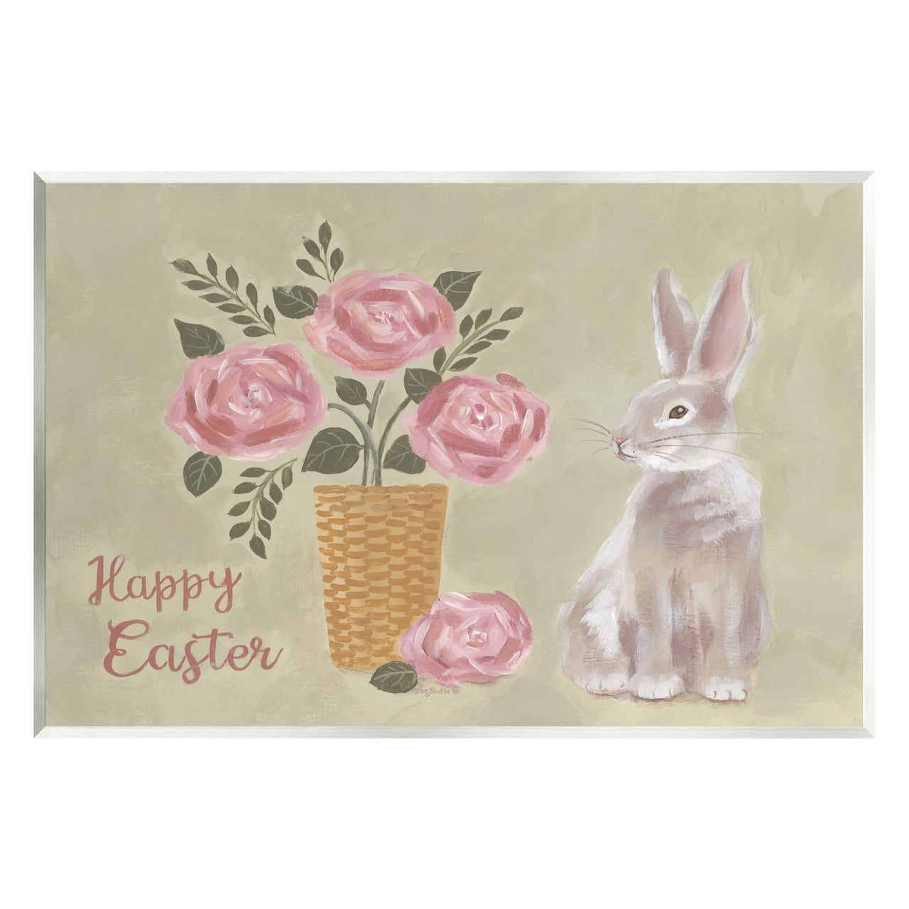 Stupell Industries Happy Easter Bunny Rose Bouquet Wall Plaque Art